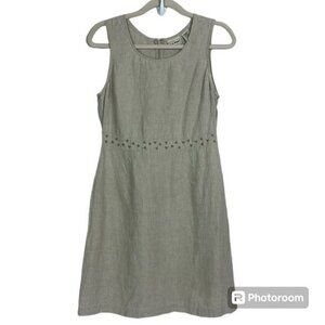 LL Bean Tan Linen Sheath Dress Size 8R sleeveless khaki modest summer coastal